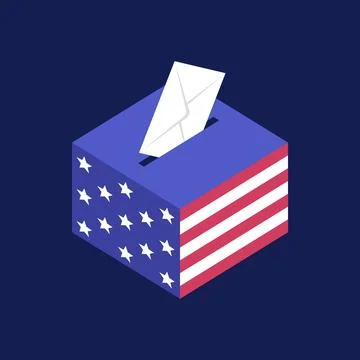 Blue Ballot Box with White Envelope and American Flag Design 스톡 일러스트