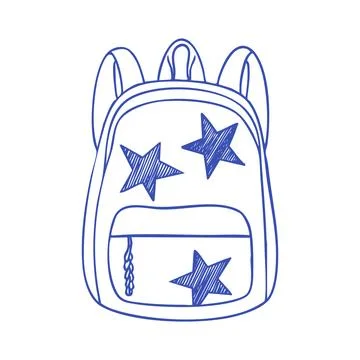 Blue ballpoint pen star backpack sketch Stock Illustration
