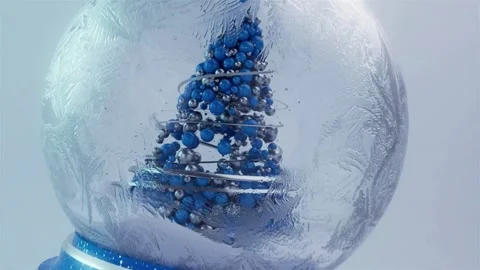 Blue Balls Christmas Tree: 3D Rendered Snow Globe Magic Vidéo 257647569