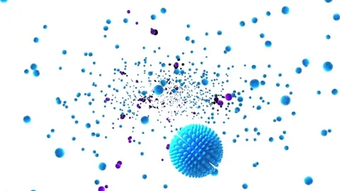 Blue balls with flagella float slowly in white space. They are swiftly attacked Stockbeeldmateriaal 164522018