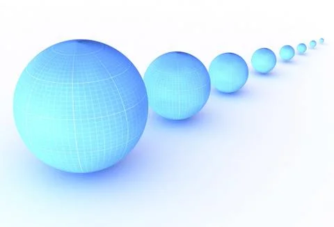 Blue balls in a row in perspective with a shadow. Illustrazione stock