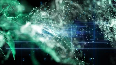 Blue band appearing, central cloud forming and sending stream while teal ribbons Stock Footage 331789266