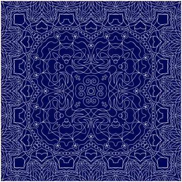 Blue bandanna with white pattern. Stock Illustration