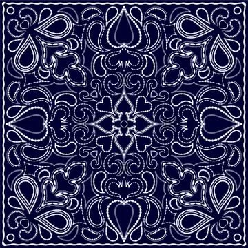Blue bandanna with white pattern. 스톡 일러스트