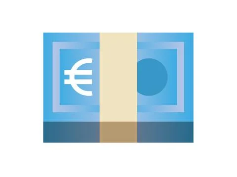 Blue banded stack of euro banknotes EU cash money icon Illustrazione stock