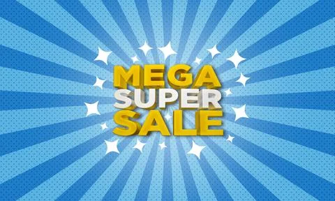 Blue banner with 3D text mega super sale in pop art comic halftone style イラスト素材