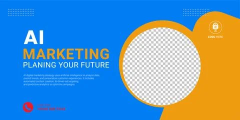 A blue Banner template design with digital marketing concepts vector design.. Stock Illustration