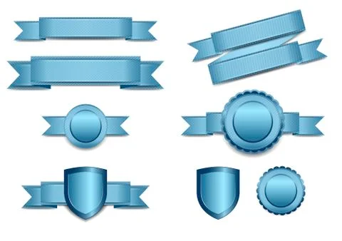 Blue Banners with Shield and Rosette Stock Illustration