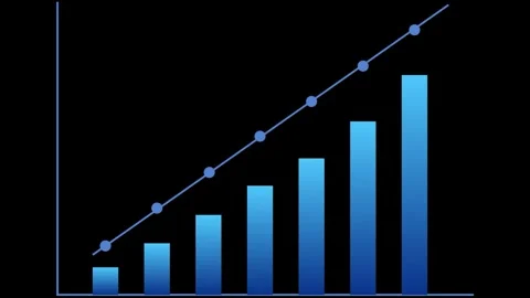 Blue bar chart animated growth statistics graph with diagonal line indicating 库存影片 340610883