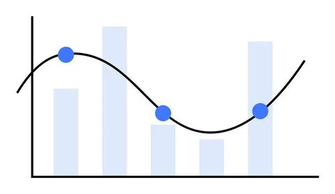 Blue bar chart with a black line graph and blue points showcasing data trends 스톡 일러스트