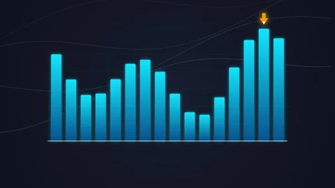 Blue Bar Chart with Downward Arrow Showing Financial Decline and Market Trend Stock Footage 348415660