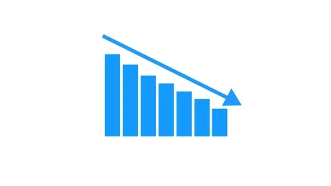 Blue Bar Chart Graph with Downward Arrow Indicating Decline on animation Wh.. Stock Footage 321626450
