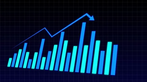 Blue bar chart graph metrics animation displays a 3D perspective grid. Bar .. Stock Footage 340999639