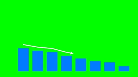 Blue Bar Chart Graph Showing Downward Economic Performance Trend on Green Screen Stock Footage 337356924