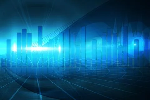 Blue bar chart graphic with light Stock Photos