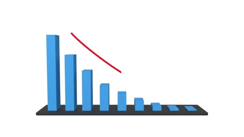 Blue bar chart with red arrow moving down, reduction, crisis, risk, problems. Vídeo Stock 316599365