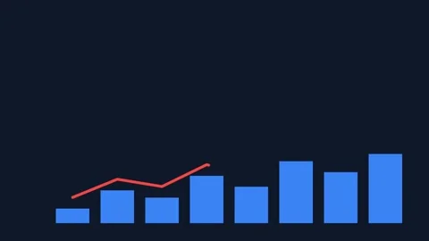 Blue Bar Chart with Red Line Trend Overlay for Financial Data Analytics Stock Footage 337356911