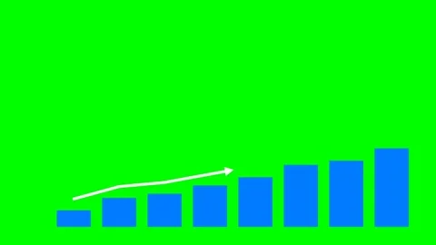 Blue Bar Chart With Rising Growth Arrow Success Visual Isolated On Green Screen Stock Footage 337356916