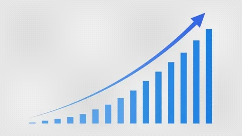 A blue bar chart rising or falling to the right, with arrows extending from it Video stock 341547185