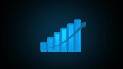 Blue Bar Chart with Upward Arrow on Dark Gradient animated Background graph.. Stockbeeldmateriaal 332991991