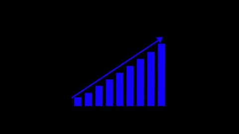 Blue bar chart with an upward trend line on a black background, representin.. 스톡 일러스트
