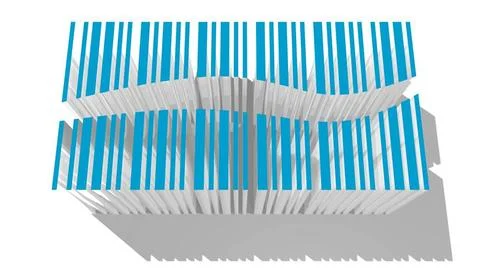 Blue bar code blue bar code divided by wave line with long shadow. 3D rend... 스톡 사진