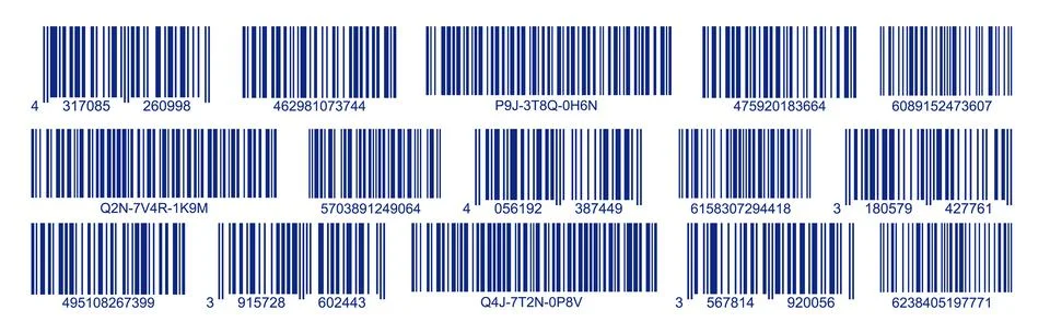 Blue bar code labels set with numbers. Collection of multiple horizontal ba.. Stock Illustration