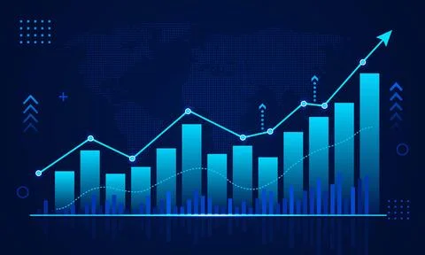 Blue Bar Graph and Rising Trend Line Illustrazione stock