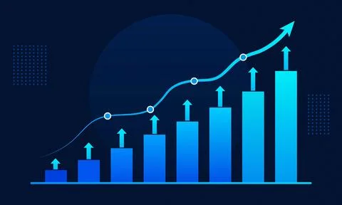 Blue Bar Graph and Rising Arrow Illustrazione stock