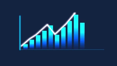 Blue Bar Graph Ascending With White Line Trend Over Dark Background Cinemat.. Stock Footage 345602299