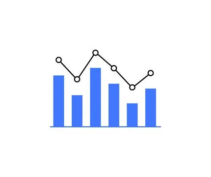 Blue bar graph with black line chart overlay, illustrating data analysis or.. Stock Illustration