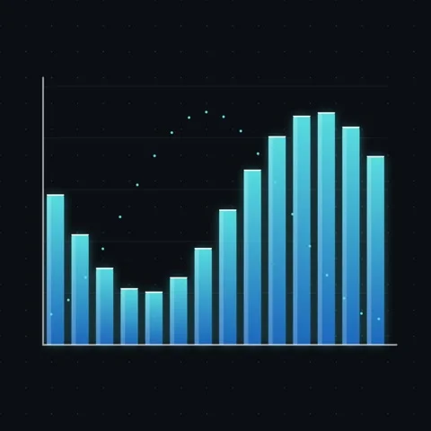 Blue Bar Graph with Data Points on Dark Background - Business Growth Concept Stock Footage 346928957