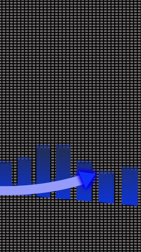 Blue Bar Graph with Downward Trend Arrow on Grid Background chart data Stock Footage 337460341