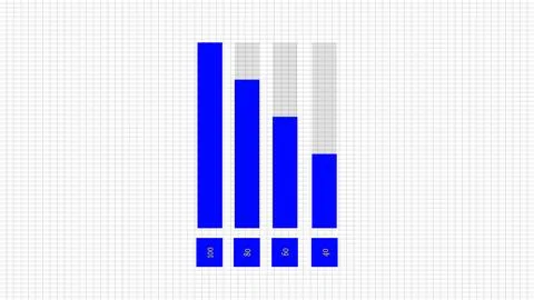 Blue bar graph on grid background showing data analysis or growth concept. Illustrazione stock