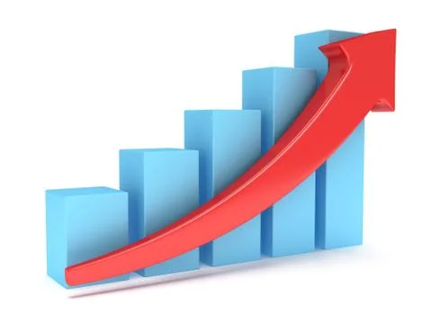 Blue bar graph with red arrow Stock Illustration