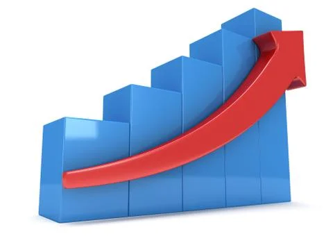 Blue bar graph with red arrow Stock Illustration