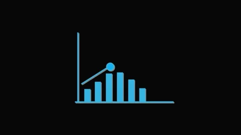 Blue bar graph with a rising trend line and a single data point on a black .. Stock Footage 321587901