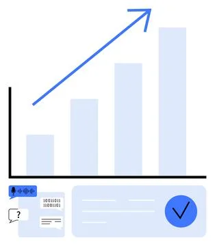 Blue bar graph with upward trend arrow highlighting statistical data and an.. イラスト素材