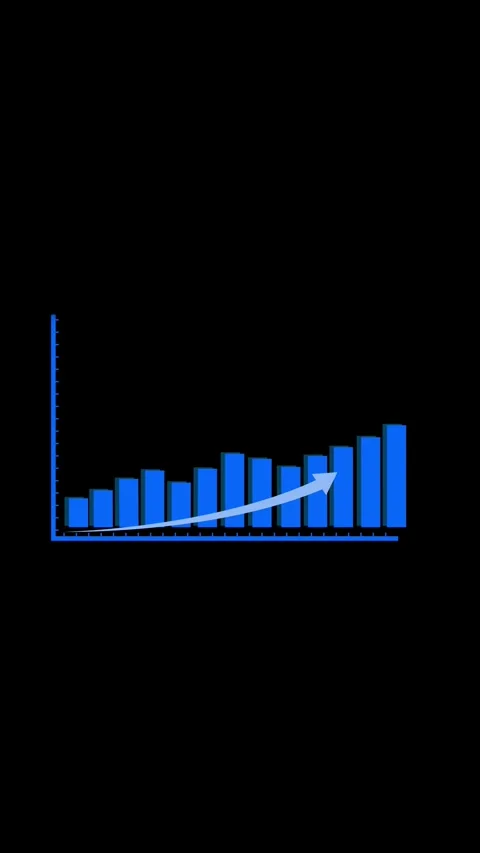 Blue Bar Graph with Upward Trending Arrow on Black Background chart data. u.. Stock Footage 337459253