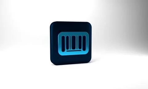 Blue Barcode icon isolated on grey background. Blue square button. 3d Illustrazione stock