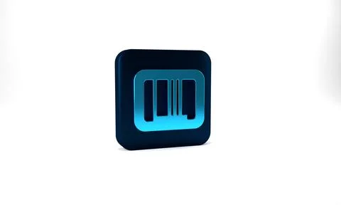 Blue Barcode icon isolated on grey background. Blue square button. 3d 스톡 일러스트