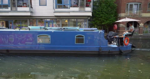 Blue barge on canal Video stock 248153262