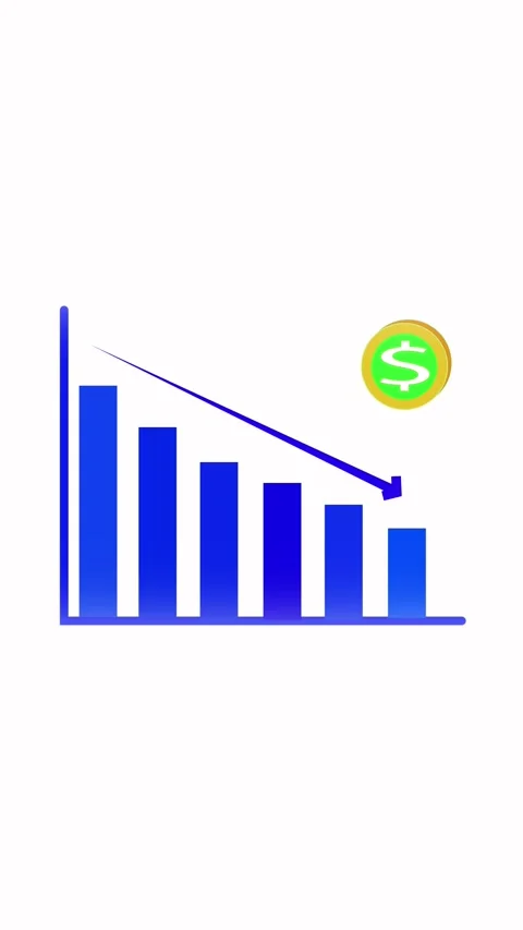 Blue bars and falling dollar coin represent recession and investment loss v.. Stock Footage 321627842