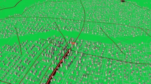 Blue base activating, red marker moving along route across 3D map, showing Stock Footage 339197818