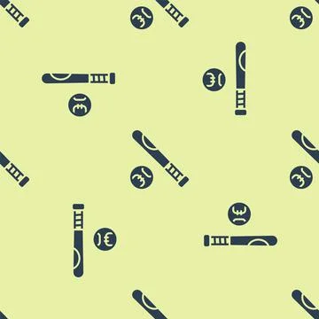 Blue Baseball bat with ball icon isolated seamless pattern on yellow background Stock Illustration