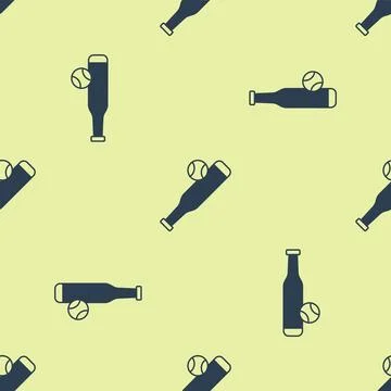 Blue Baseball bat with ball icon isolated seamless pattern on yellow backgr.. Illustrazione stock
