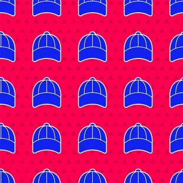 Blue Baseball cap icon isolated seamless pattern on red background. Sport イラスト素材
