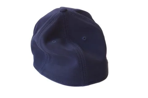 Blue baseball cap made of 100 percent polyester isolated on a white backgroun Stock Photos