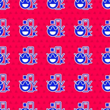 Blue Basic geometric shapes icon isolated seamless pattern on red background Stock Illustration