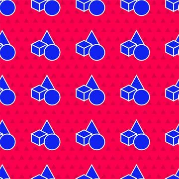 Blue Basic geometric shapes icon isolated seamless pattern on red background Stock Illustration